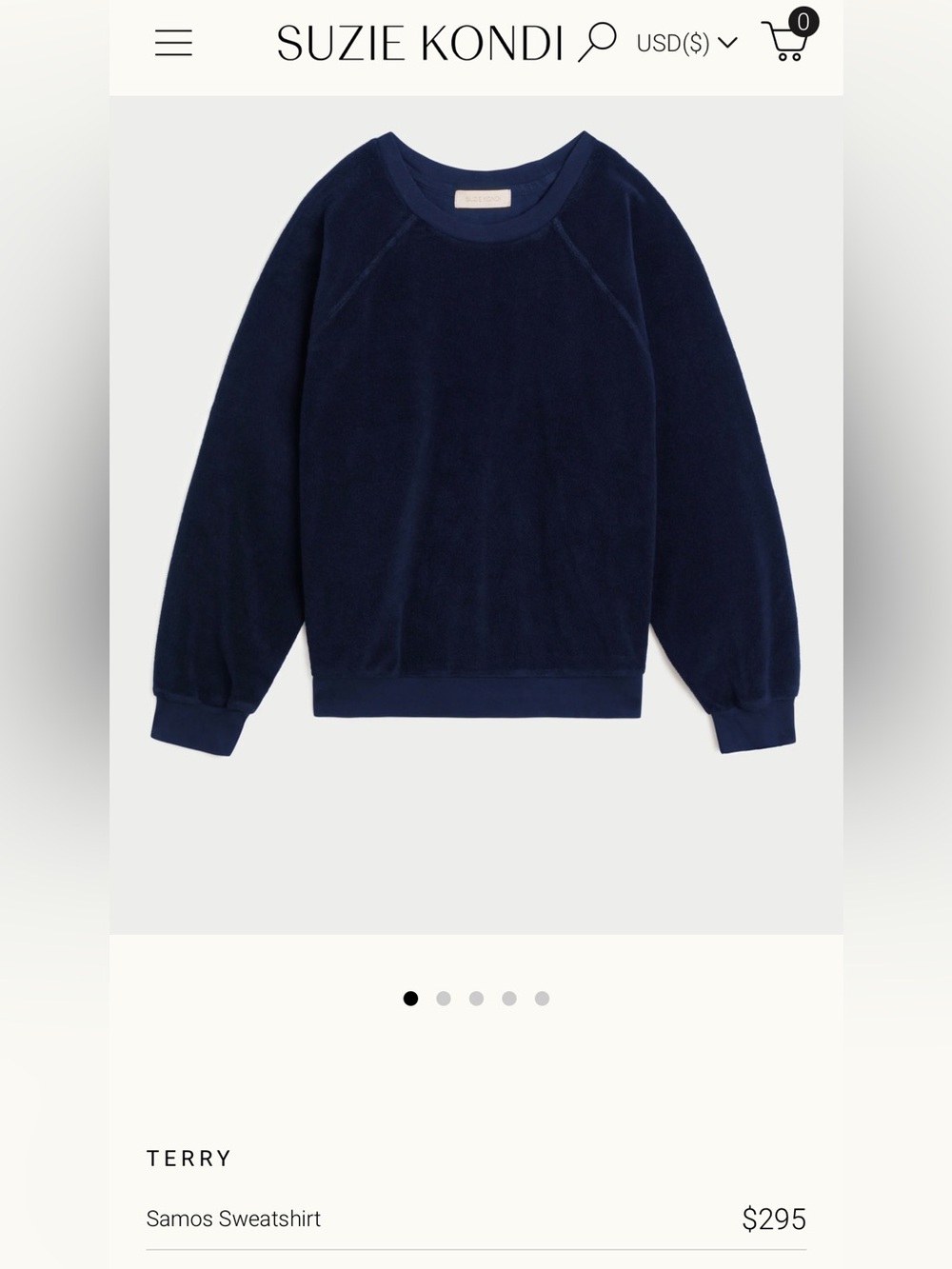 Suzi Kondi Women's Navy Organic Cotton Sweatshirt size XS
